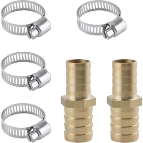 2 Pack Hose Barb Fittings Reducer, 5/8" to 3/4" Brass Hose Barb Reducer with 4 Hose Clamps, Reducing Barb Brabed Fitting Splicer Mender Union, Brass Hose Barb Adapter for Fuel Water Air