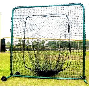 Professional Grade 7ft x 7ft Sock Net Screen Baseball Softball Hitting Net for Soft Toss and Hitting Tee Practice, Super Duty Steel Frame Construction, Extra Large Sock net Holds More