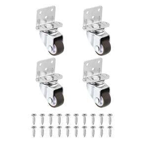 PATIKIL 1" L-Shaped Plate Swivel Caster Combo, 4Pcs Side Mount Plate Wheel Metal Housing Caster Total Load 66Lbs for Furniture Cabinet, Brown