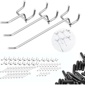 60Pcs Pegboard Hooks,2/4/6 inch Peg Board Hooks for Hanging.These Durable pegs fit 1/4" pegboard,Ideal peg Board Organizer Accessories for Tools,Kitchens,or Stores 1“ Hole Pitch