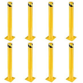 Safety Bollard, Towallmark 8 Packs 42 Inch Height Bollard Post, 4.5 Inch Diameter, Yellow Safety Steel Bollard Post, with 32 Anchor Bolts, for Traffic Control, Driveway Barrier, Parking Pole