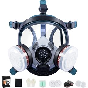 INCLY Full Face Organic Vapor Respirator - Safe Gas Masks with Anti-Fog Heavy Duty Lens for Anti-Smoke, Dust, Chemical, Paint, Sanding, Welding, Vapors, Hazmat, Logging - Adjustable & Reusable
