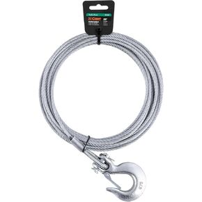 CURT 29460 3/16-Inch x 25-Foot Steel Winch Cable with Hook, 4,200 lbs