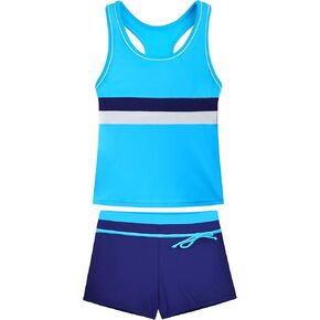 Girls Tankini Swimsuits 2 Pieces Racerback Bathing Suit with Shorts Quick Dry Kids Swimwear