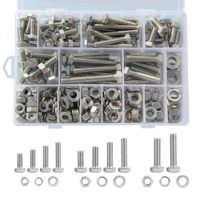 284PCS Hex Head Bolts and Nuts Assortment Kit, Nuts and Bolts, Flat & Spring Lock Washers Bolt Assortment, Size 1/4-20", 5/16-18", 3/8-16", Stainless Steel Screws Kit with Storage Case