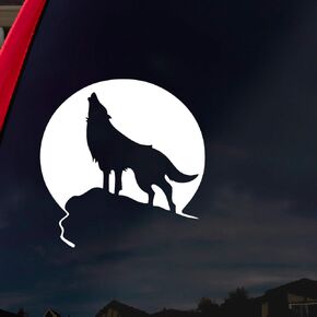 Howling Wolf Moon Car Window Vinyl Decal Sticker 5" Wide (White)