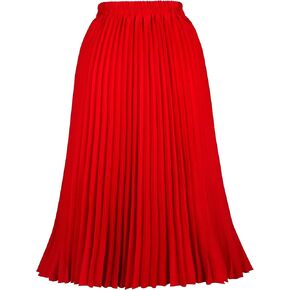 Women's Pleated Skirts High Elastic Waist A-Line Swing Skirt Midi Length