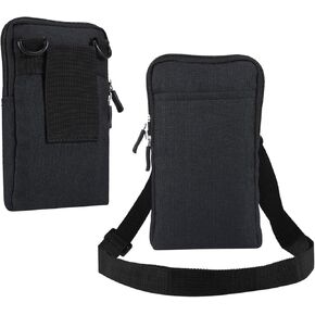 Small Crossbody Cell Phone Bag, Phone Waist Bag Black, 6.9" Ladies Men Travel Shoulder Crossbody Pouch with Shoulder Strap Zipper Handbags Wristlet Pocket Wallet Belt Clip with Locking Carabiner Hook