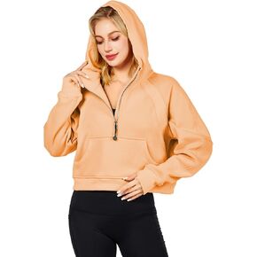 Workout Hoodies for Women Half Zip Fleece Lined Pullover Long Sleeve Crop Tops Sweater Thumb Hole