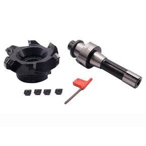 R8 FMB32 7/16-20UNF Shank Face End Mill Arbor and 3.94"/100mm Cutting Diameter 6-Flute KM12 100-32-6T CNC Face End Milling Shell Cutter with 10Pcs SEKT1204 Carbide Inserts and T20 Wrench