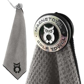Magnetic Golf Towel Clip wityh Towel (Turn Any Golf Towel Magnetic) - with 2 Removable Ball Markers - Highest Strength Magnet - Removable and Resuable Golf Towel Magnet - (Gray)