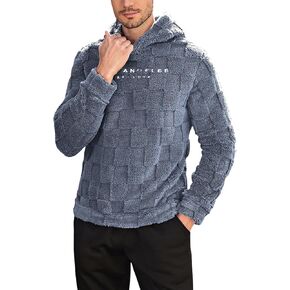 SOLY HUX Hoodies for Men Graphic Fuzzy Sherpa Pullover Hoodie Long Sleeve Winter Fleece Hooded Sweatshirt