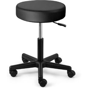 JMU Rolling Stool with Wheels, PVC Leather Large Seat Stool, 400lbs Weight Capacity, Heavy Duty Adjustable Height for Medical Tattoo Office Lab (Black)