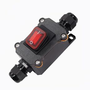 12V DC 25A On Off Outdoor Toggle Switch, IP67 Waterproof DPST 2 Position Inline Cord Switch with Red Light Rocker Button,Two-Sides Entry and Exit Line