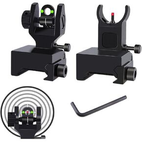 Fiber Optics Flip Up Iron Sight Front Red Dot Sight and Rear Green Dot Sight Fit Picatinny Weaver Rails