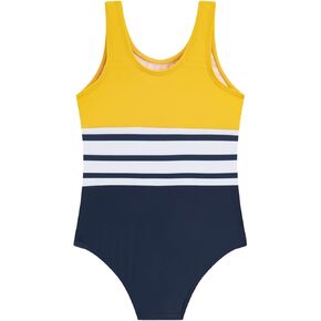 LIZENS Girls' Swimsuit One Piece Color Block Stripe Summer Beach Bathing Suit for Kids