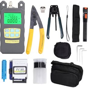 15 Pcs Optical Fiber Tool Kit, 3 in 1 Fixture Optical Fiber Cleaver 2.5mm Interface Optic Fiber Power Meter Fiber Optic Stripper Visual Fault Locator OPM VFL FTTH Optic Kit