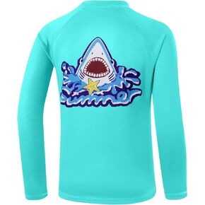 Boys Rash Guard Long Sleeve Fishing Shirt Kids UPF 50+ Sun Protection Swim Shirts Youth SPF Quick Dry Shirt