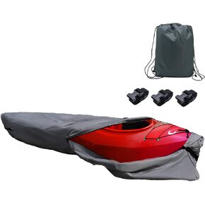 LC LICTOP 420D Canoe Cover Sunlight Proof Coating Waterproof Kayak Cover All-Weather Marine Grade Polyester Fabric Boat Protective Sleeve Cover Fit for Up to 10Ft Length, Silver