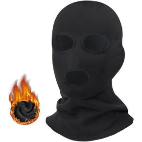 3 Hole Black Balaclava Face Mask Men Fleece Lined Ski Mask for Women Winter Full Head Mask Shiesty Mask Sun UV Protection Football Motorcycle Helmet