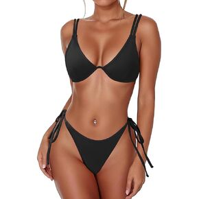 Thong Bikini Sets for Women Underwire Two Piece Swimsuit Triangle Top Brazilian Sexy Bathing Suit Cheeky