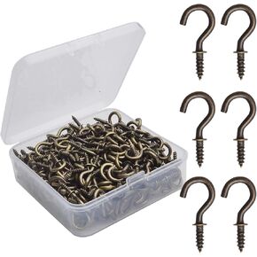 300pc 1/2'' Mini Ceiling Screw Hooks Cup Hooks Screw-in Hangers Light Hooks Jewelry Hooks with A Box for Hanging Plants Mug Arts Decorations,Antique Bronze