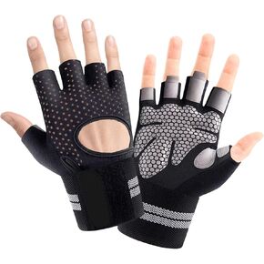 Workout Gloves for Men Women, Breathable Weight Lifting Gloves with Wrist Wraps Support for Gym, Exercise, Training and Fitness, Fingerless, Padded Full Palm Protection