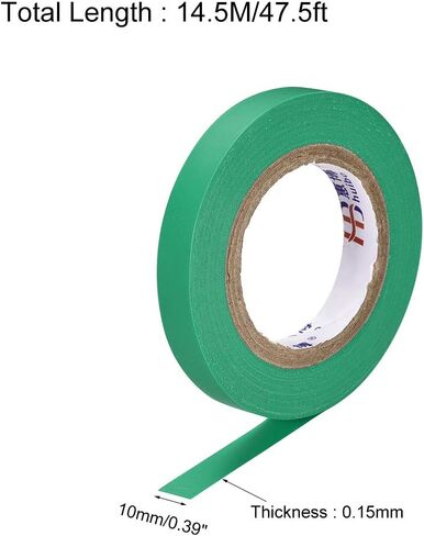 uxcell Insulating Tape 10mm/0.39inch Width 14.5M/47.5ft Long 0.15mm Thick PVC Electrical Tape Rated for Max. 400V 80C Use Green 2pcs in Saudi Arabia