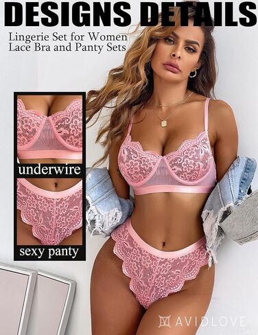 Avidlove Women Lingerie Sexy Sets with Underwire Lace Bra and Panty Set Push Up Two Piece Lingerie in Kuwait