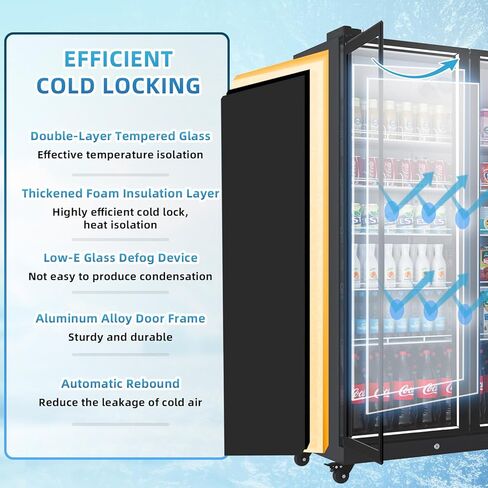 27.1 Cu.ft Commercial Cooler Merchandiser Refrigerator Energy-Efficient, Aluminum Frame, ETL, Full Glass Door Display Refrigerator, Blue White LED, Quiet, Reach-in Beverage Cooler for Restaurants,Shop in Saudi Arabia