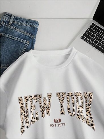 MakeMeChic Women's Y2K Leopard Print Tops Crew Neck Sweatshirt Letter Graphic Long Sleeve Sweatshirts in Saudi Arabia