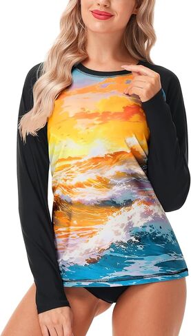 AOBUTE Women Rash Guard UPF 50+ Long Sleeve Swim Top Surf Shirts in Kuwait