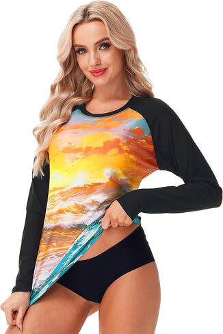 AOBUTE Women Rash Guard UPF 50+ Long Sleeve Swim Top Surf Shirts in Kuwait