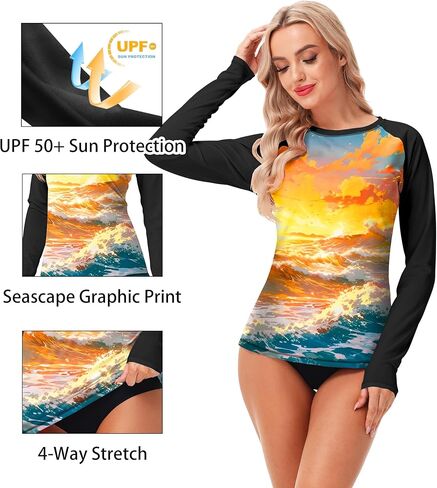AOBUTE Women Rash Guard UPF 50+ Long Sleeve Swim Top Surf Shirts in Kuwait