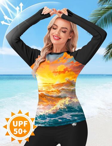 AOBUTE Women Rash Guard UPF 50+ Long Sleeve Swim Top Surf Shirts in Kuwait