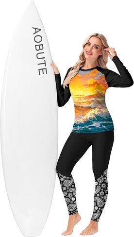 AOBUTE Women Rash Guard UPF 50+ Long Sleeve Swim Top Surf Shirts in Kuwait