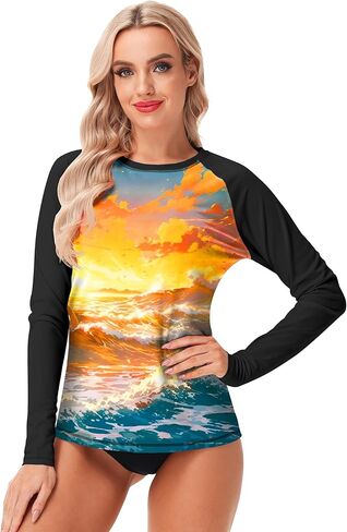 AOBUTE Women Rash Guard UPF 50+ Long Sleeve Swim Top Surf Shirts in Kuwait