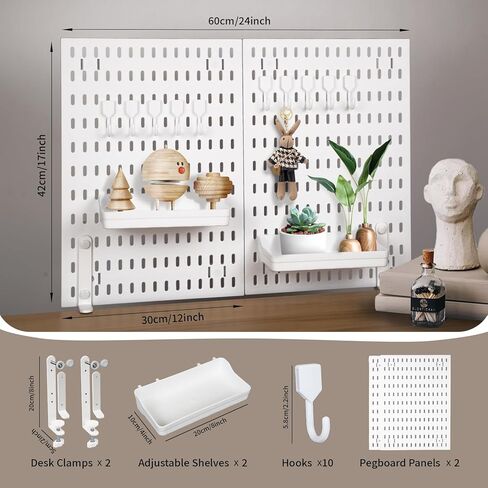 Versatile Clamp-On Pegboard Set - Ideal for Student Desktop DIY Projects, Office Organization, Adjustable Desk Organizer, and Home Creativity with 10 Hooks and 2 Adjustable Shelves Included in Kuwait