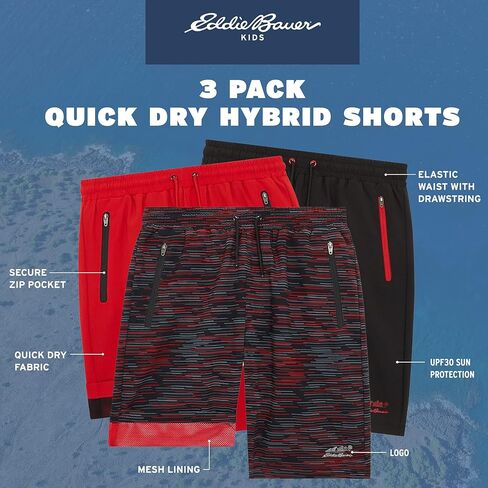 شورتات إدي باور بويز النشطة - 3 شورتات رياضية سريعة الجافة - شورتات أداء هجين للأولاد (4-16) in Kuwait