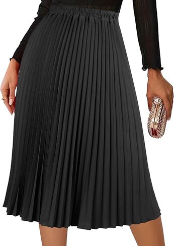 Women's Pleated Skirts High Elastic Waist A-Line Swing Skirt Midi Length in Saudi Arabia