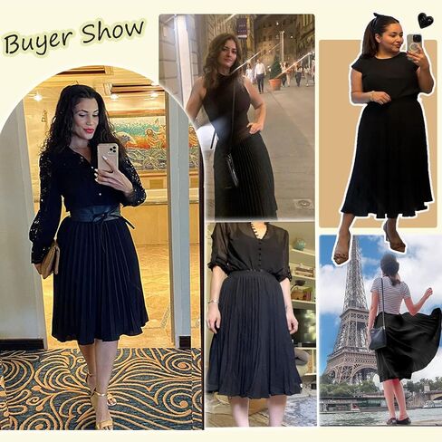 Women's Pleated Skirts High Elastic Waist A-Line Swing Skirt Midi Length in Saudi Arabia