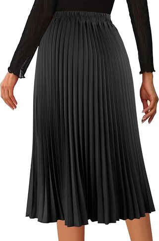 Women's Pleated Skirts High Elastic Waist A-Line Swing Skirt Midi Length in Saudi Arabia