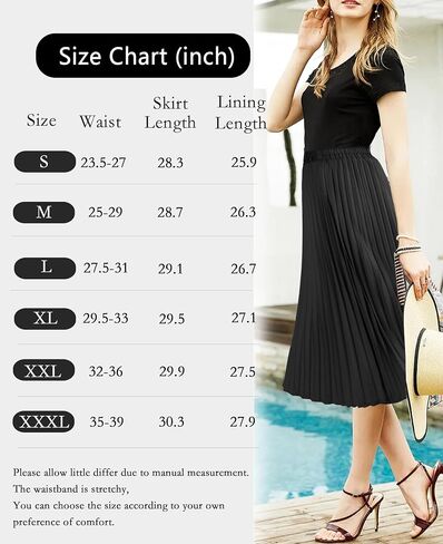 Women's Pleated Skirts High Elastic Waist A-Line Swing Skirt Midi Length in Saudi Arabia