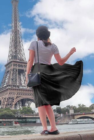Women's Pleated Skirts High Elastic Waist A-Line Swing Skirt Midi Length in Saudi Arabia