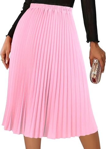 Women's Pleated Skirts High Elastic Waist A-Line Swing Skirt Midi Length in Saudi Arabia