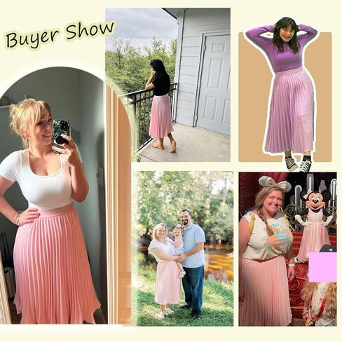 Women's Pleated Skirts High Elastic Waist A-Line Swing Skirt Midi Length in Saudi Arabia