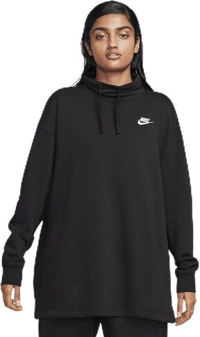 Nike Sportswear Club Fleece Women's Oversized Mock-Neck Sweatshirt (FB8664-010, Black/White) in Saudi Arabia