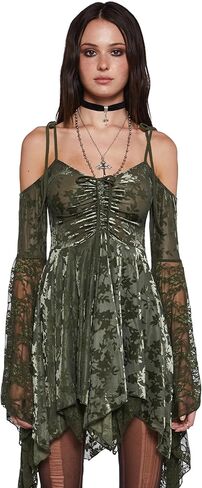 Dolls Kill F is for Fairies Handkerchief Dress for Women by Current Mood - Off-Shoulder, Custom Fit Dress for Fairycore Fashion - Holo Metallic, X-Small in Kuwait