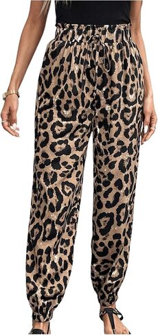 Milumia Women's Leopard Print Jogger Pants Elastic High Waisted Long Trousers in Saudi Arabia