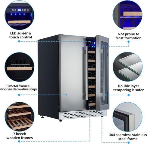 مبرد المشروبات والنبيذ - منطقة مزدوجة، مدمج وقائم بذاته، يحمل 54 علبة و20 زجاجة، تحكم مستقل في درجة الحرارة، ضاغط هادئ مطور in Kuwait